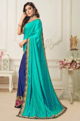 Multicolor embroidered silk blend saree with blouse 3