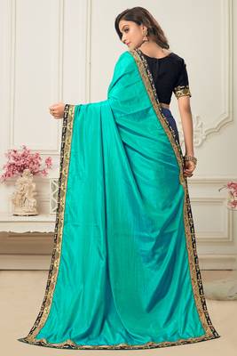 Multicolor embroidered silk blend saree with blouse 4