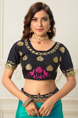 Multicolor embroidered silk blend saree with blouse 5