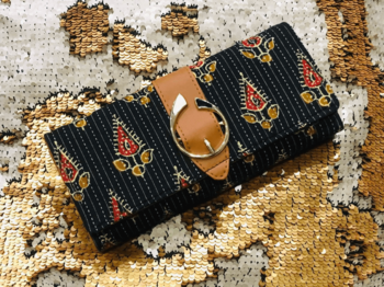 Black Colored Handblock Printed Comfy Wallet 1