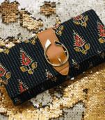 Black Colored Handblock Printed Comfy Wallet