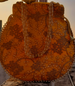 Orange Colored Sequin Worked Pearl Chained Potli Bag
