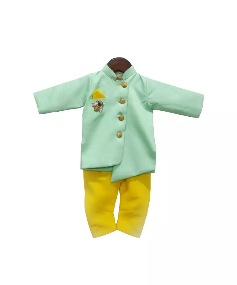 Acqua Green Ajkan with Yellow Chudidar