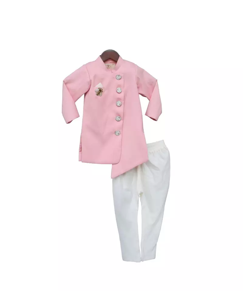 Pink Ajkan with Off white Chudidar