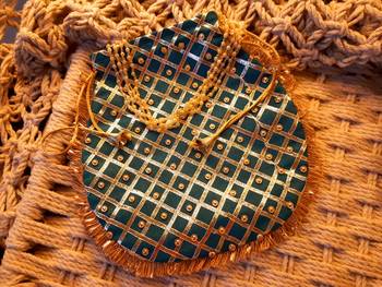 Sky Blue Colored Sequin Worked Pearl Chained Potli Bag 1