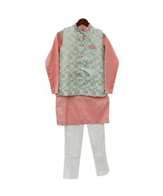 Blue Chanderi Jacket with Kurta and Pant 1