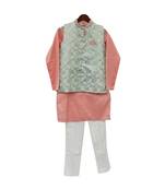 Blue Chanderi Jacket with Kurta and Pant