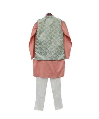 Blue Chanderi Jacket with Kurta and Pant 2