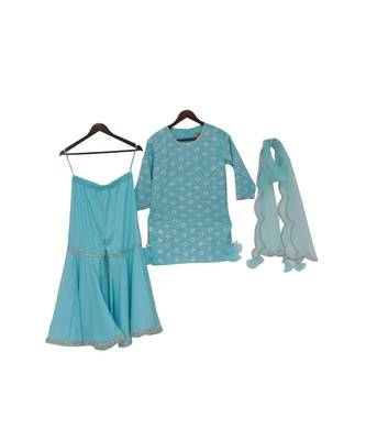 Blue Embroidery Kurti with Sharara and dupatta 1