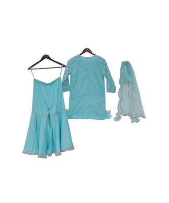 Blue Embroidery Kurti with Sharara and dupatta 2