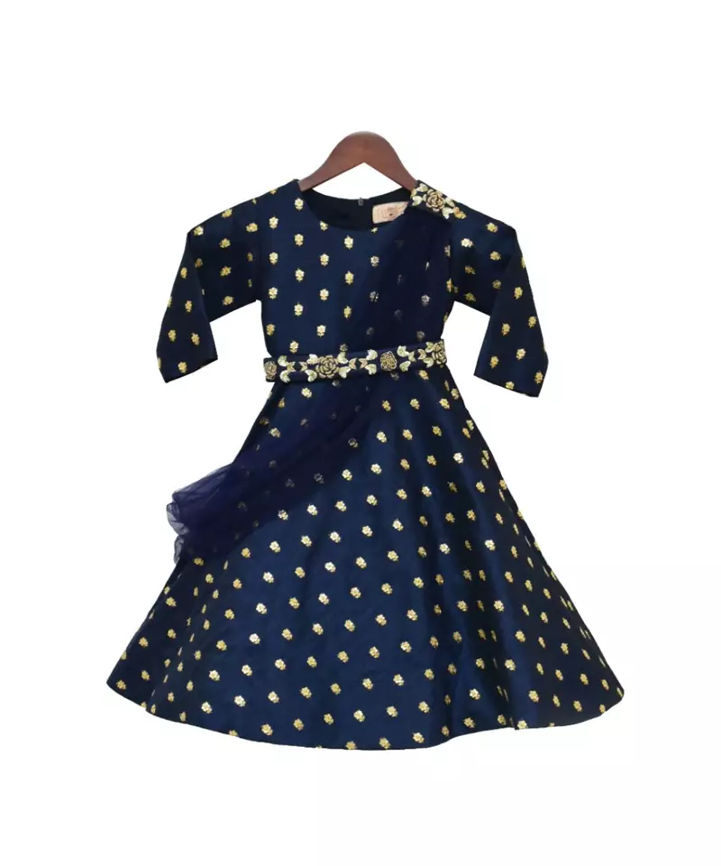 Dark Blue Silk Boti Anarkali