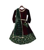 Maroon Velvet Anarkali with Green Border