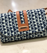 Blue Colored Handblock Printed Sling Bag With Belt
