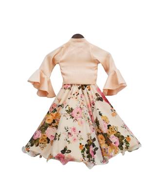 Peach Printed Lehenga Set For Girls 2