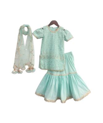 Blue Lakhnavi Kurti with Cotton Lehenga 1