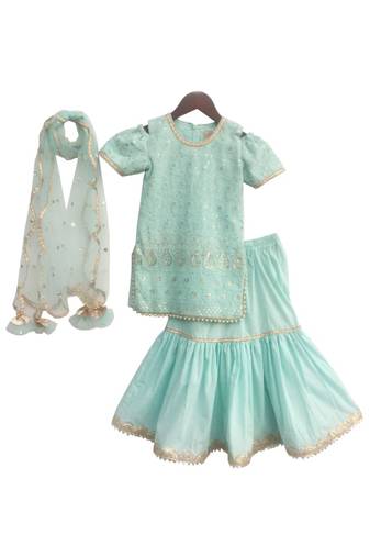 Blue Lakhnavi Kurti with Cotton Lehenga