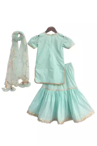 Blue Lakhnavi Kurti with Cotton Lehenga