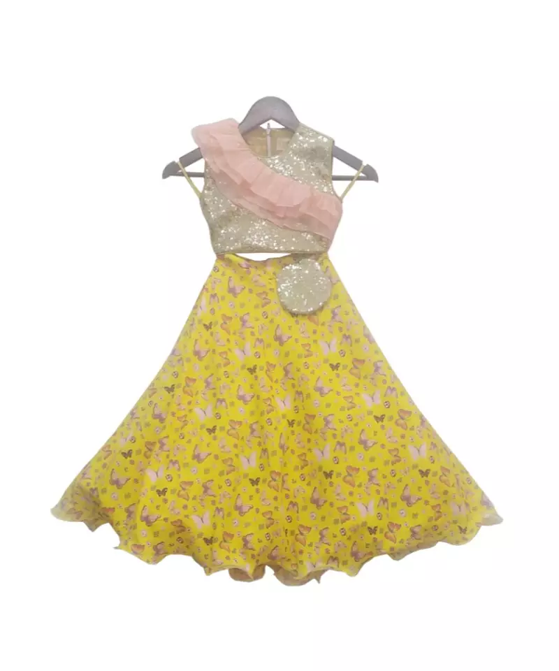 Sequence Choli with Yellow Printed Lehenga