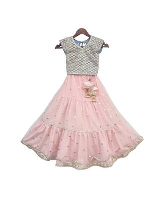 Blue Choli with Pink Boti net Lehenga 1