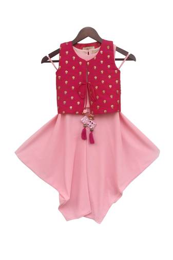 Pink Top and Dhoti with Hot Pink Jacket