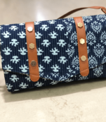 Navy Blue Colored Handblock Printed Sling Bag With Belt