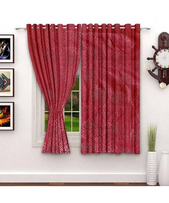 A Dark Red Printed Polyester Window and Shower etc Curtain 1