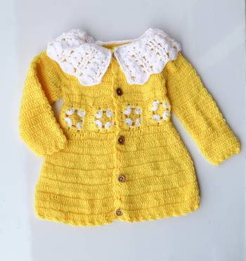 Yellow hand woven woolen blends kids-frocks 1