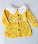 Yellow hand woven woolen blends kids-frocks