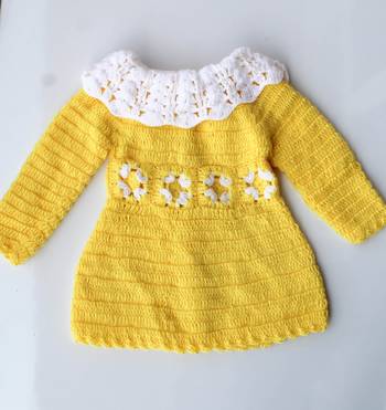 Yellow hand woven woolen blends kids-frocks 2