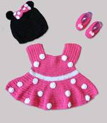 Pink hand woven woolen blends kids-frocks