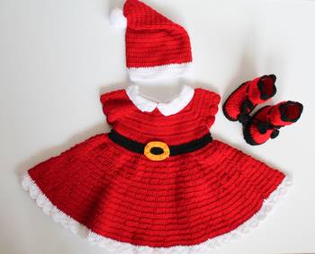 Red hand woven woolen blends kids-frocks 2