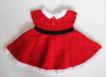 Red hand woven woolen blends kids-frocks 3