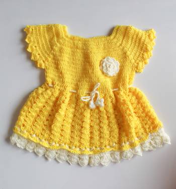 Yellow hand woven woolen blends kids-frocks 1
