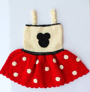 Red hand woven woolen blends kids-frocks 1