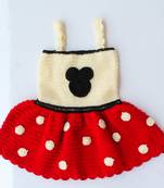 Red hand woven woolen blends kids-frocks
