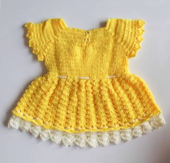 Yellow hand woven woolen blends kids-frocks 2