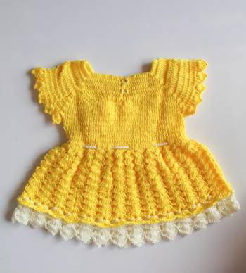 Yellow hand woven woolen blends kids-frocks 3