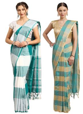 Multicolor woven blended cotton saree with blouse 1