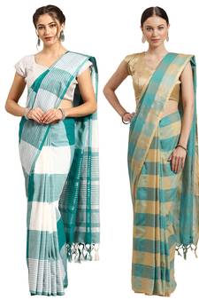 Multicolor woven blended cotton saree with blouse