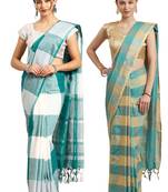 Multicolor woven blended cotton saree with blouse