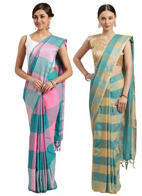Multicolor woven blended cotton saree with blouse 1