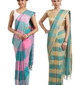 Multicolor woven blended cotton saree with blouse