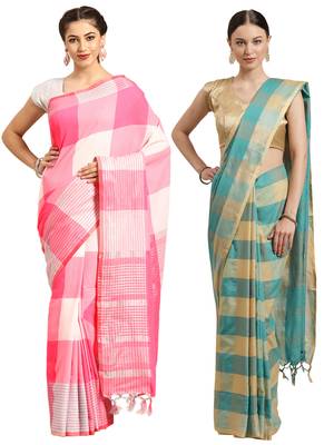 Multicolor woven blended cotton saree with blouse 1