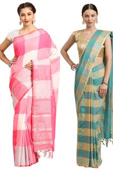 Multicolor woven blended cotton saree with blouse