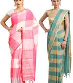 Multicolor woven blended cotton saree with blouse