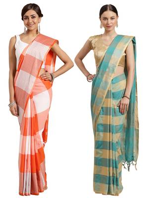 Multicolor woven blended cotton saree with blouse 1