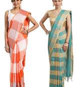 Multicolor woven blended cotton saree with blouse