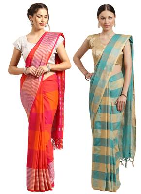 Multicolor woven blended cotton saree with blouse 1