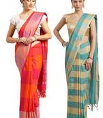 Multicolor woven blended cotton saree with blouse