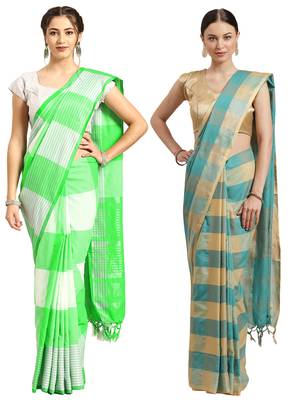 Multicolor woven blended cotton saree with blouse 1